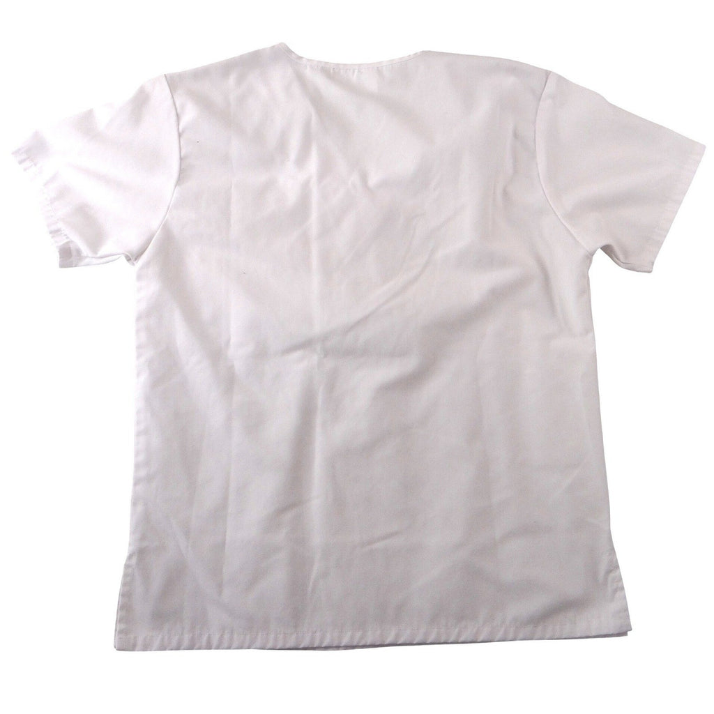 White V-Neck Medical Scrub Top Short Sleeve Chest Pocket Workwear Womens