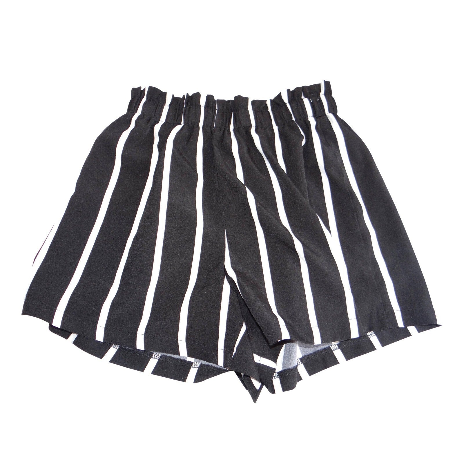 SHEIN Womens Black White Vertical Stripe Paperbag Waist Shorts Size Medium