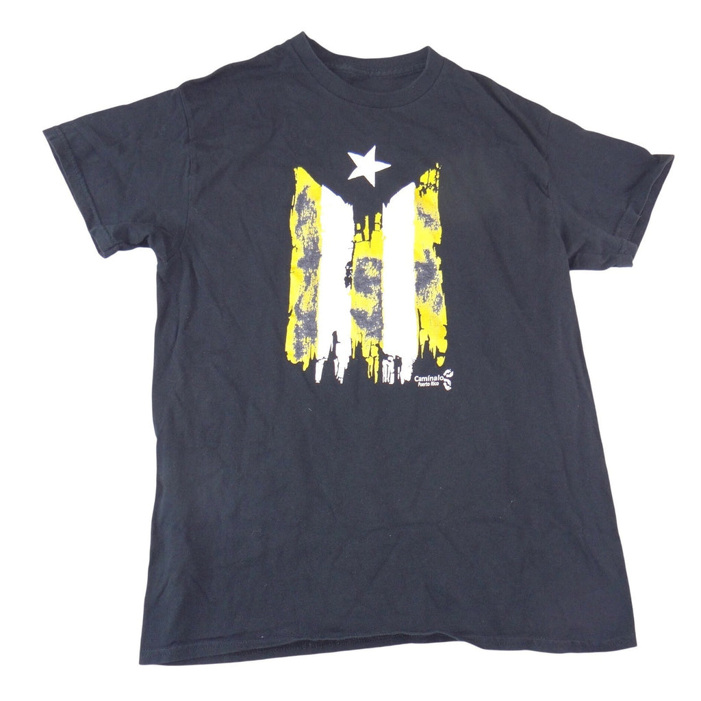 Caminalo Puerto Rico Distressed Flag Graphic T-Shirt Black Mens Small