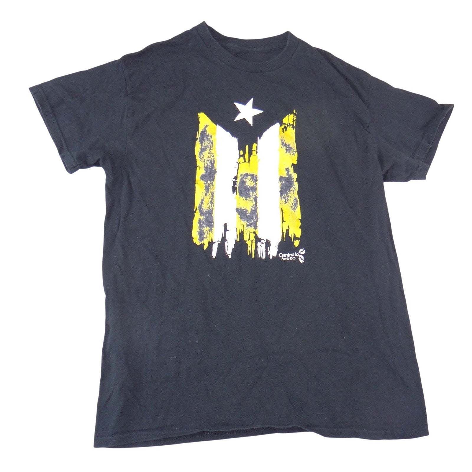 Caminalo Puerto Rico Distressed Flag Graphic T-Shirt Black Mens Small