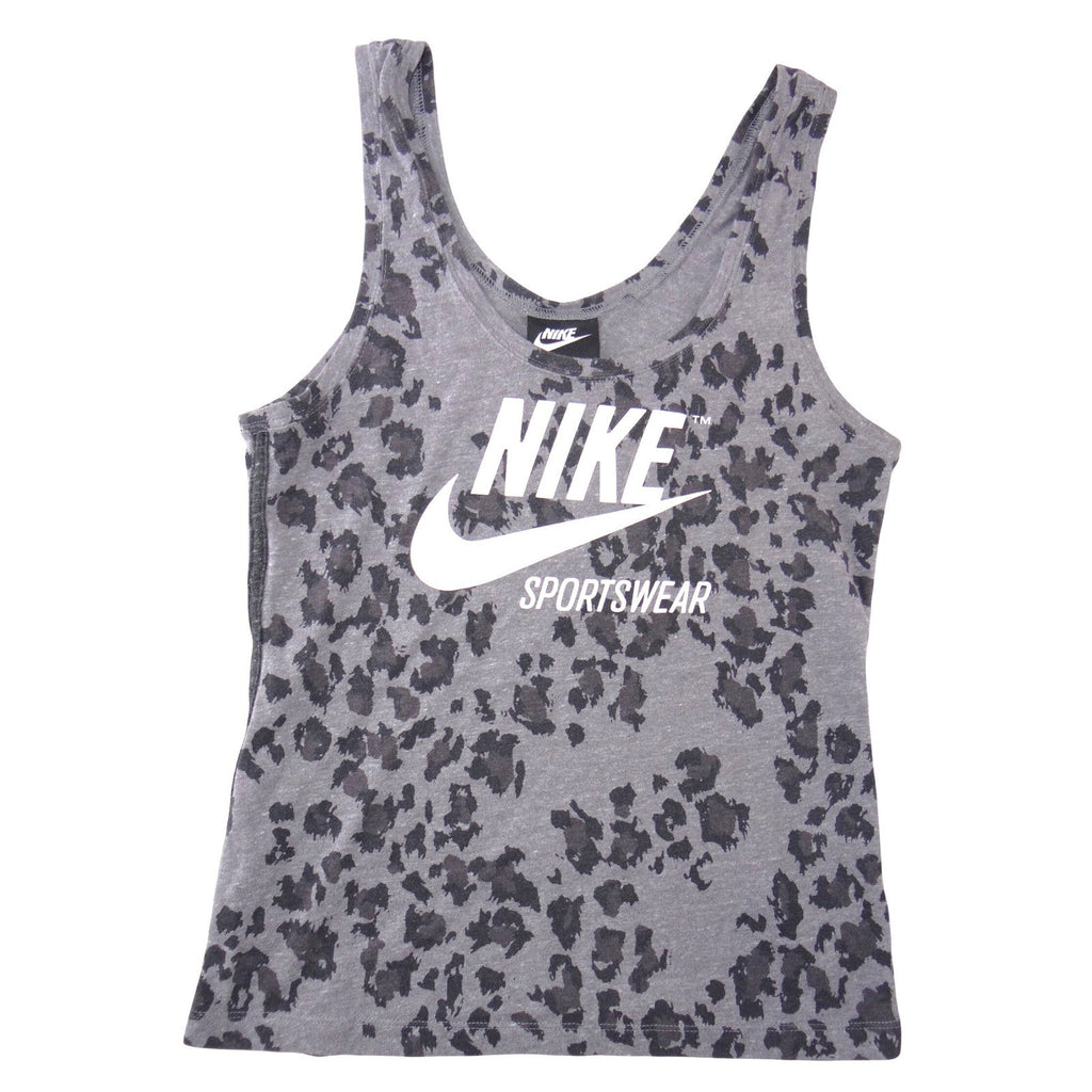 Nike Sportswear Womens Grey Leopard Print Logo Tank Top XS