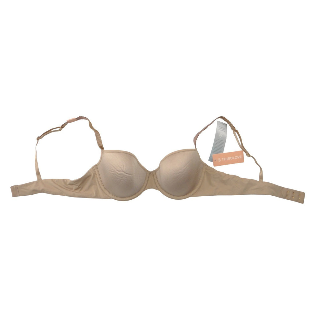 ThirdLove 24/7 Classic T-Shirt Bra Beige Nude Pleated Straps 36A 1/2