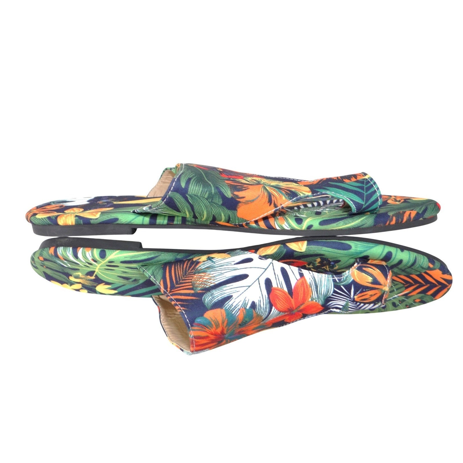 Womens Tropical Floral Toe Loop Slide Sandals Multicolor Botanical Flat Size 42
