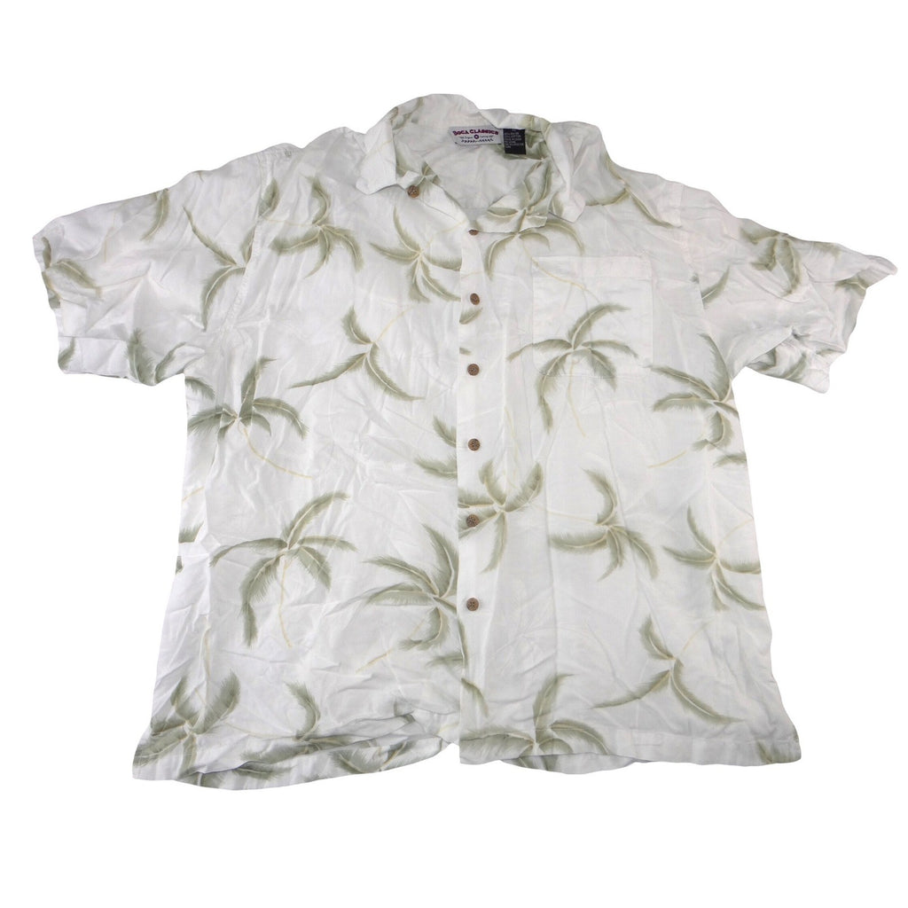 Boca Classics Mens XL White Palm Tree Print Rayon Cotton Hawaiian Camp Shirt