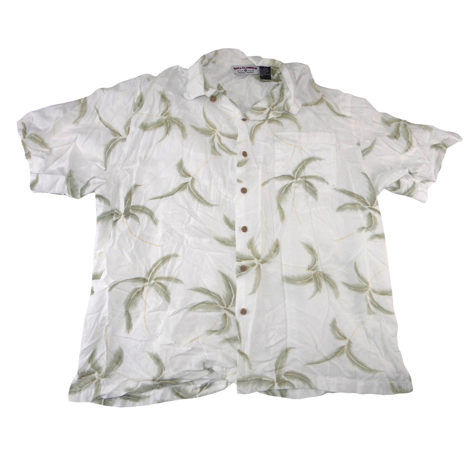 Boca Classics Mens XL White Palm Tree Print Rayon Cotton Hawaiian Camp Shirt