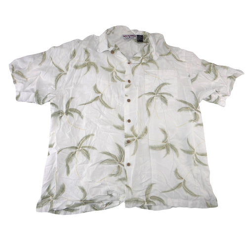 Boca Classics Mens XL White Palm Tree Print Rayon Cotton Hawaiian Camp Shirt