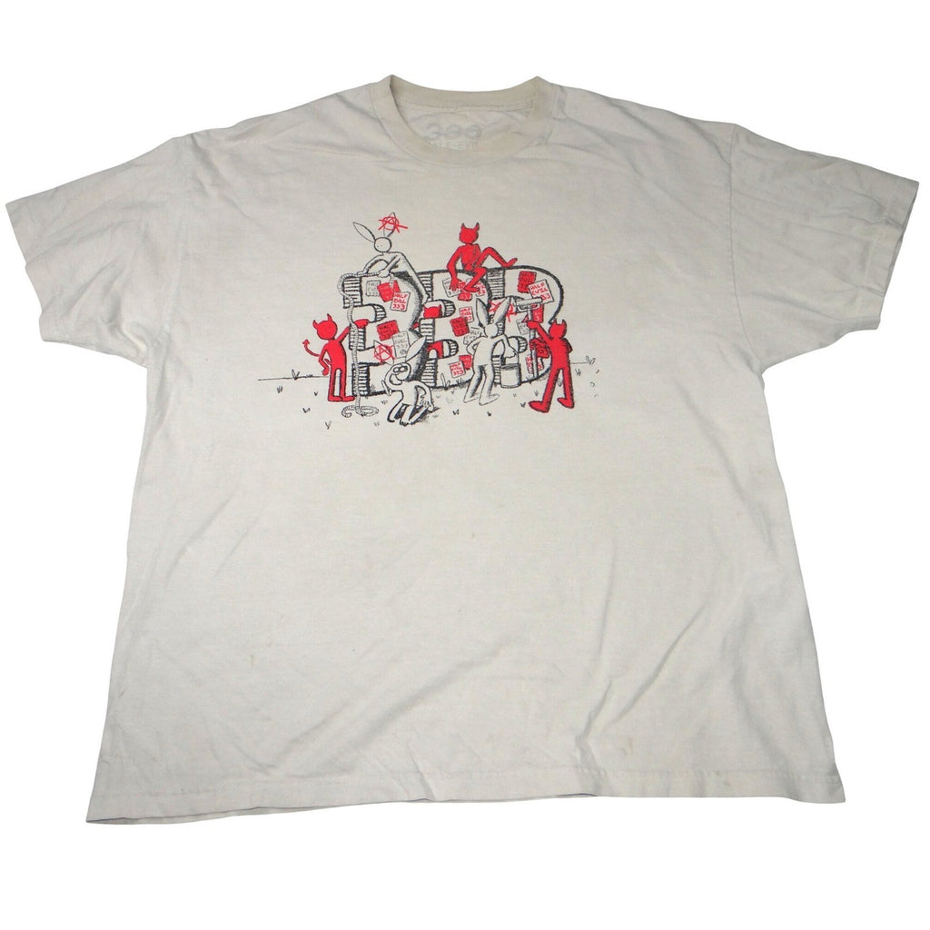 Half Evil 333 Mens Graphic T-Shirt Cream Off-White Devils Rabbits Streetwear XL