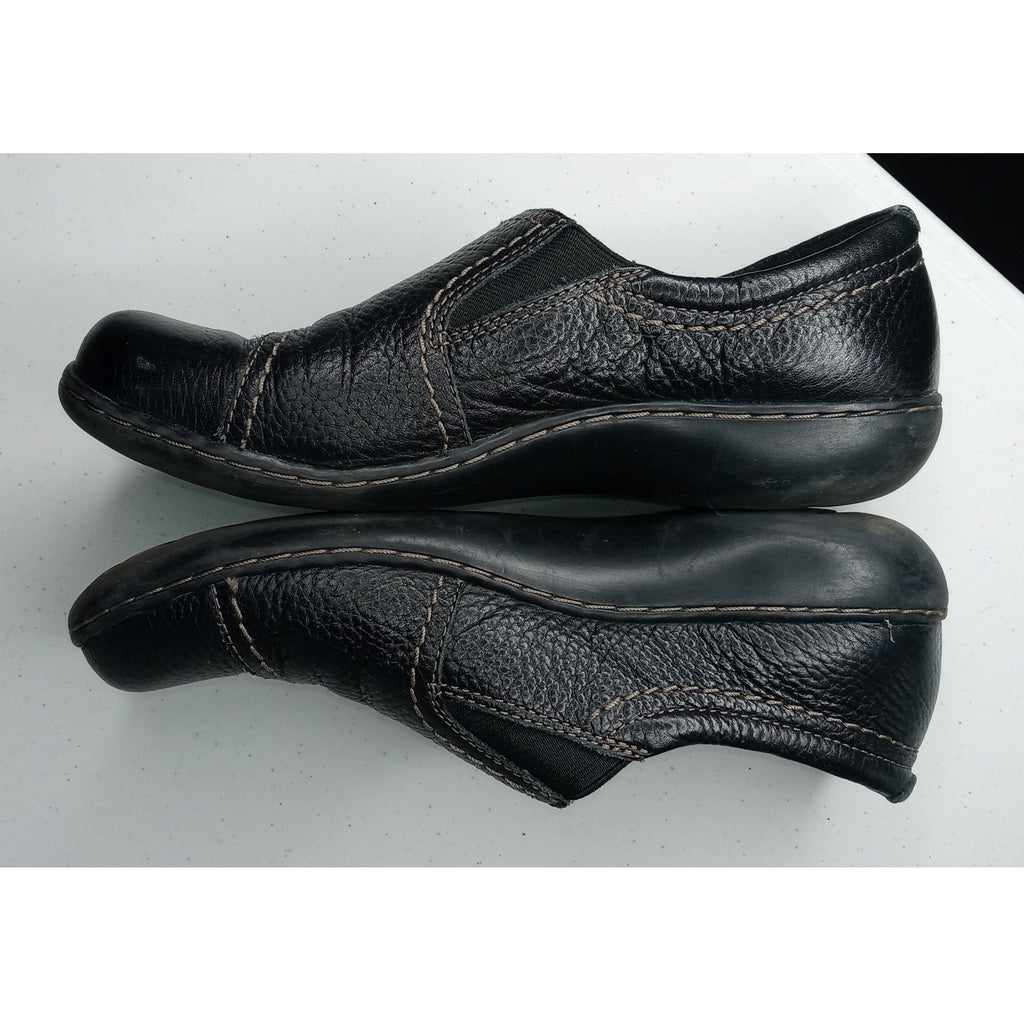Clarks Black Leather Slip On Comfort Shoes Women's Size 8M