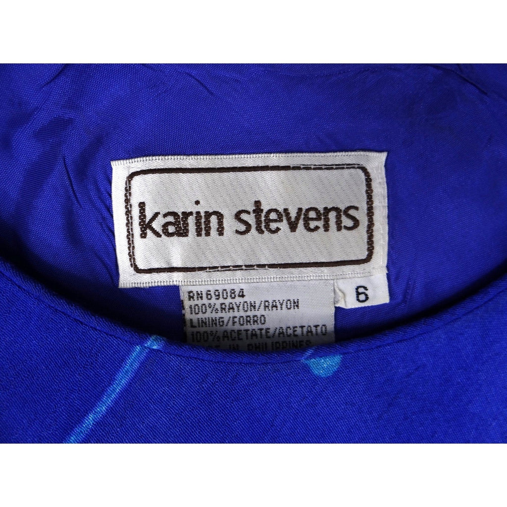Karin Stevens Royal Blue Floral Short Sleeve Knee Length Dress Women Size 6