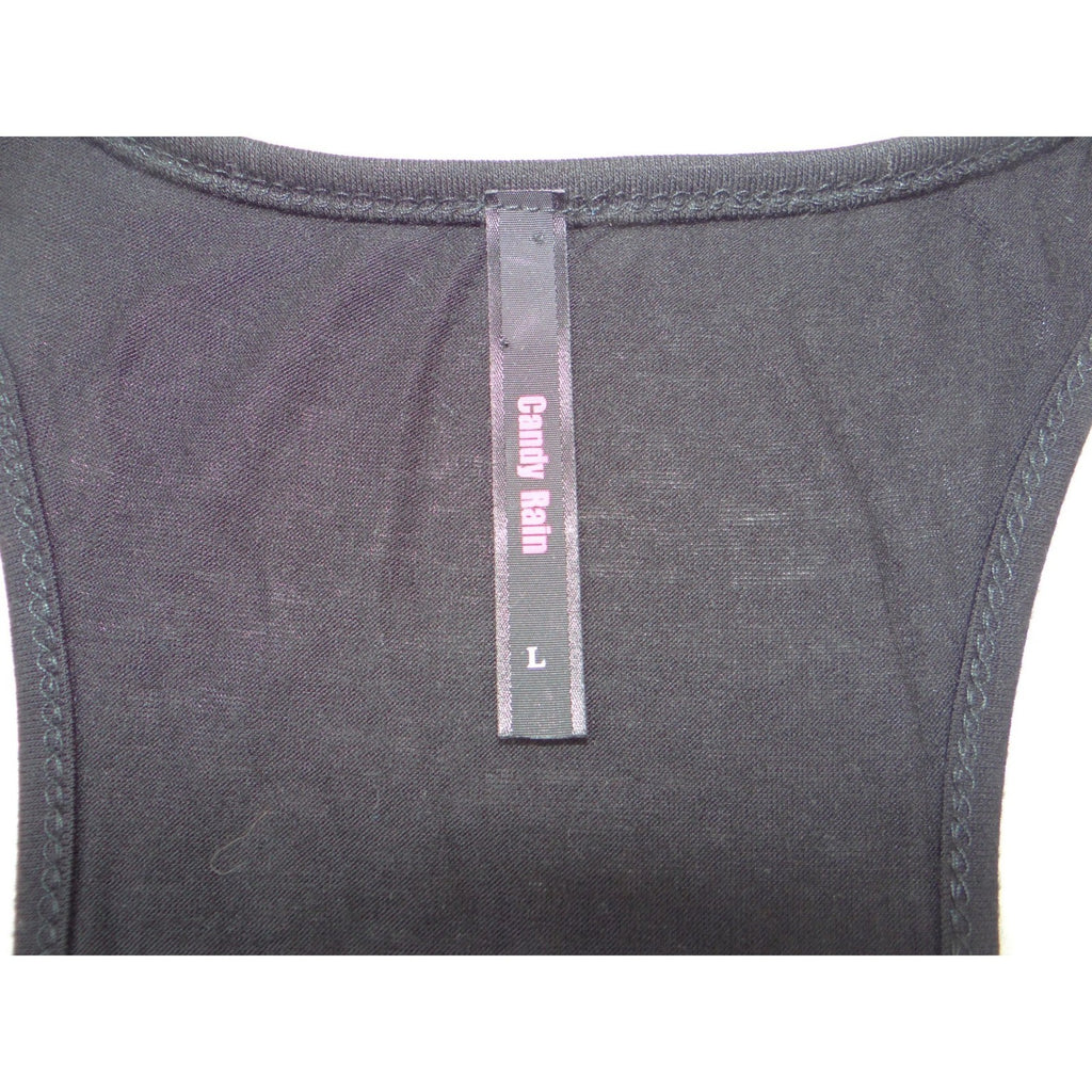 Y2K Candy Rain Womens Black Ruffle Sequin Racerback Tank Top Size L Slim Fit