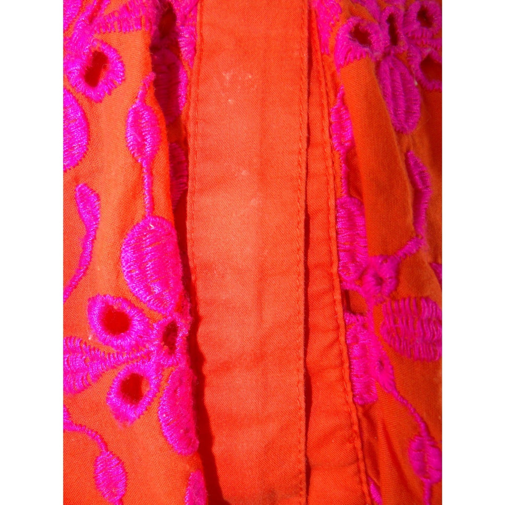 J.Crew Orange Pink Floral Eyelet Tiered Midi Dress Button Front Womens Size 0