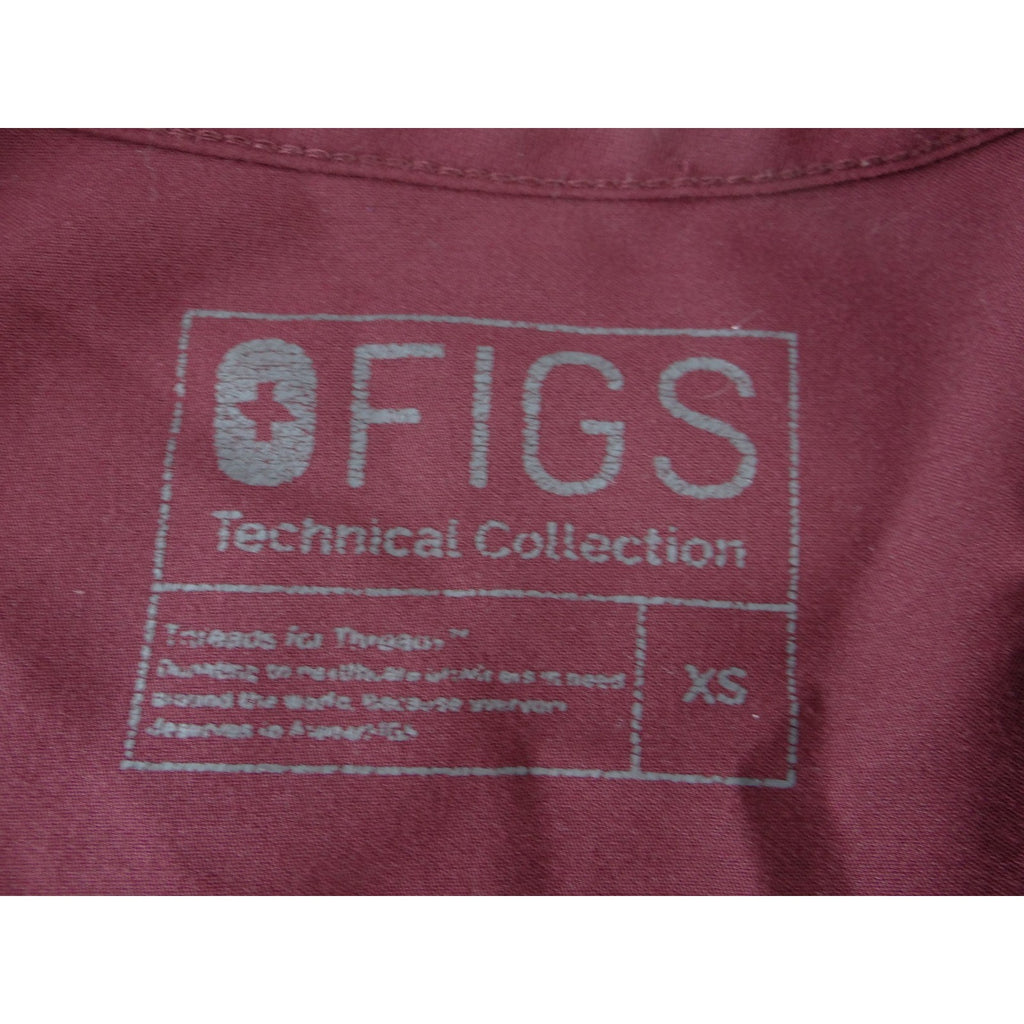 FIGS Technical Collection Women Maroon Burgundy V-Neck Scrub Top XS