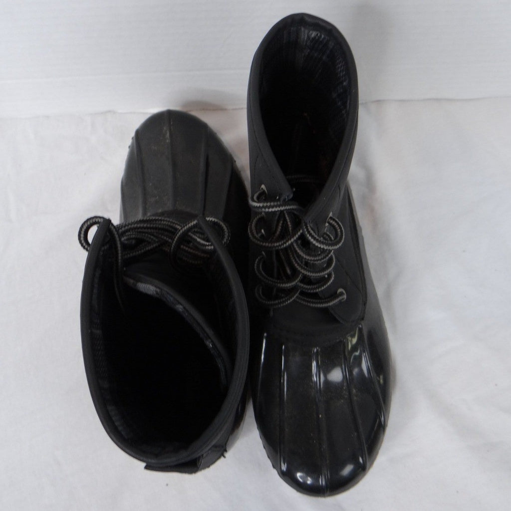 Charlotte Russe Black Lace Up Duck Boots Waterproof Rubber Sole Plaid Lined