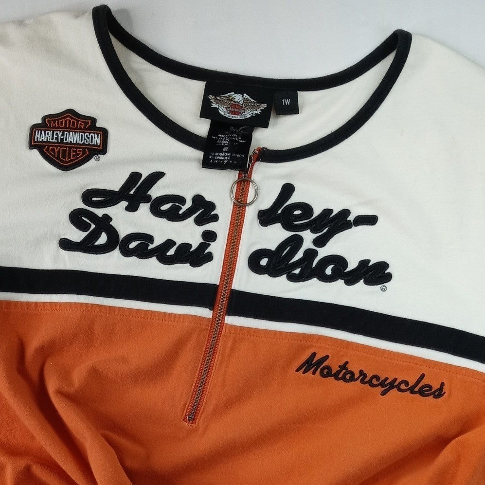 Harley Davidson Motorcycles Women's Orange White Quarter Zip Shirt