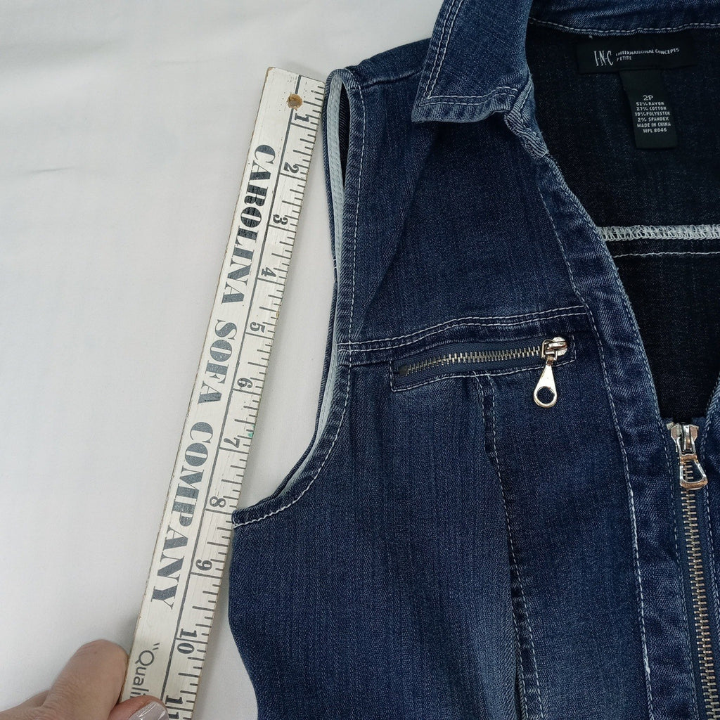 INC International Concepts Petite Sleeveless Denim Dress Zip Front Braided Belt