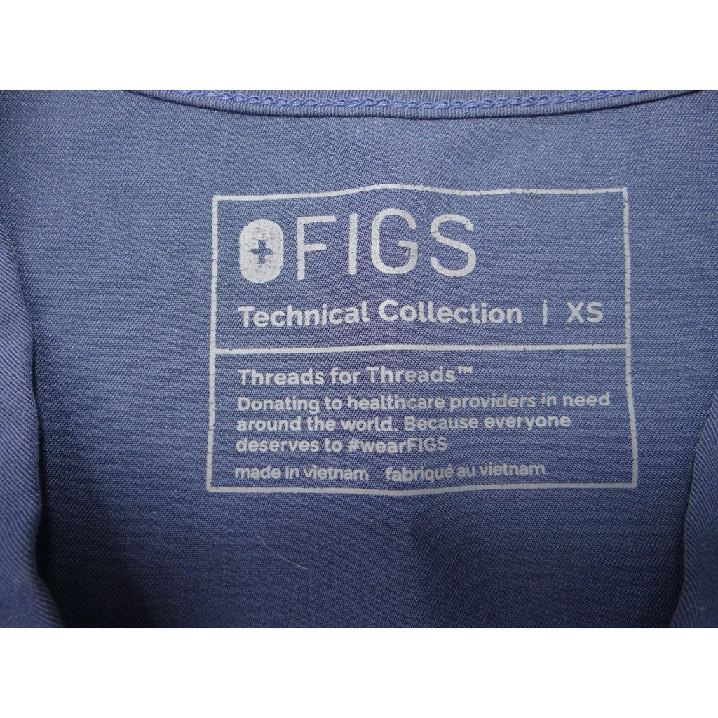 FIGS Technical Collection Navy Blue V-Neck Scrub Top Womens XS Chest Pocket