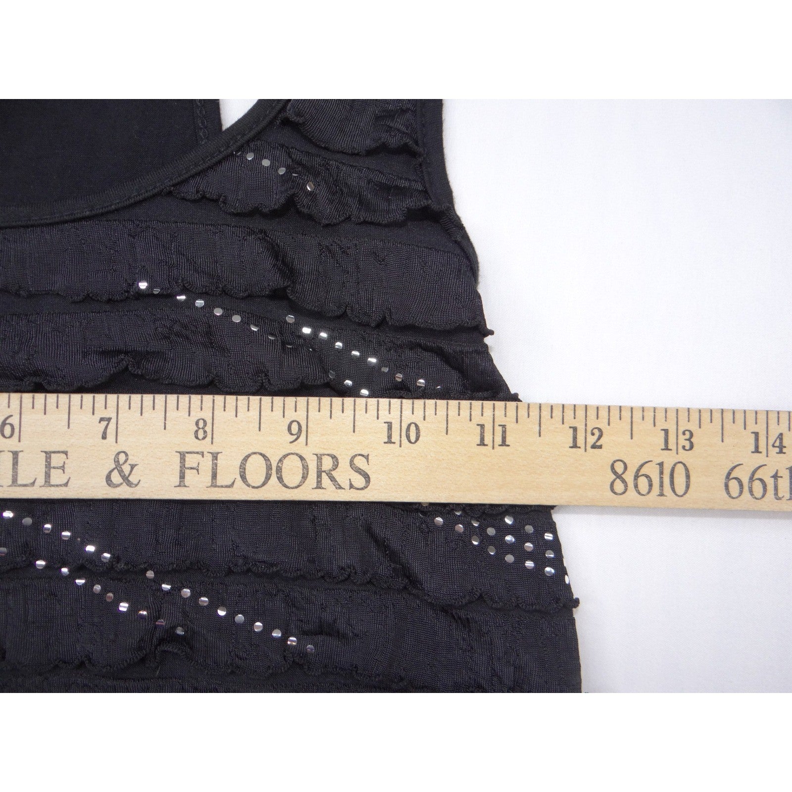 Y2K Candy Rain Womens Black Ruffle Sequin Racerback Tank Top Size L Slim Fit
