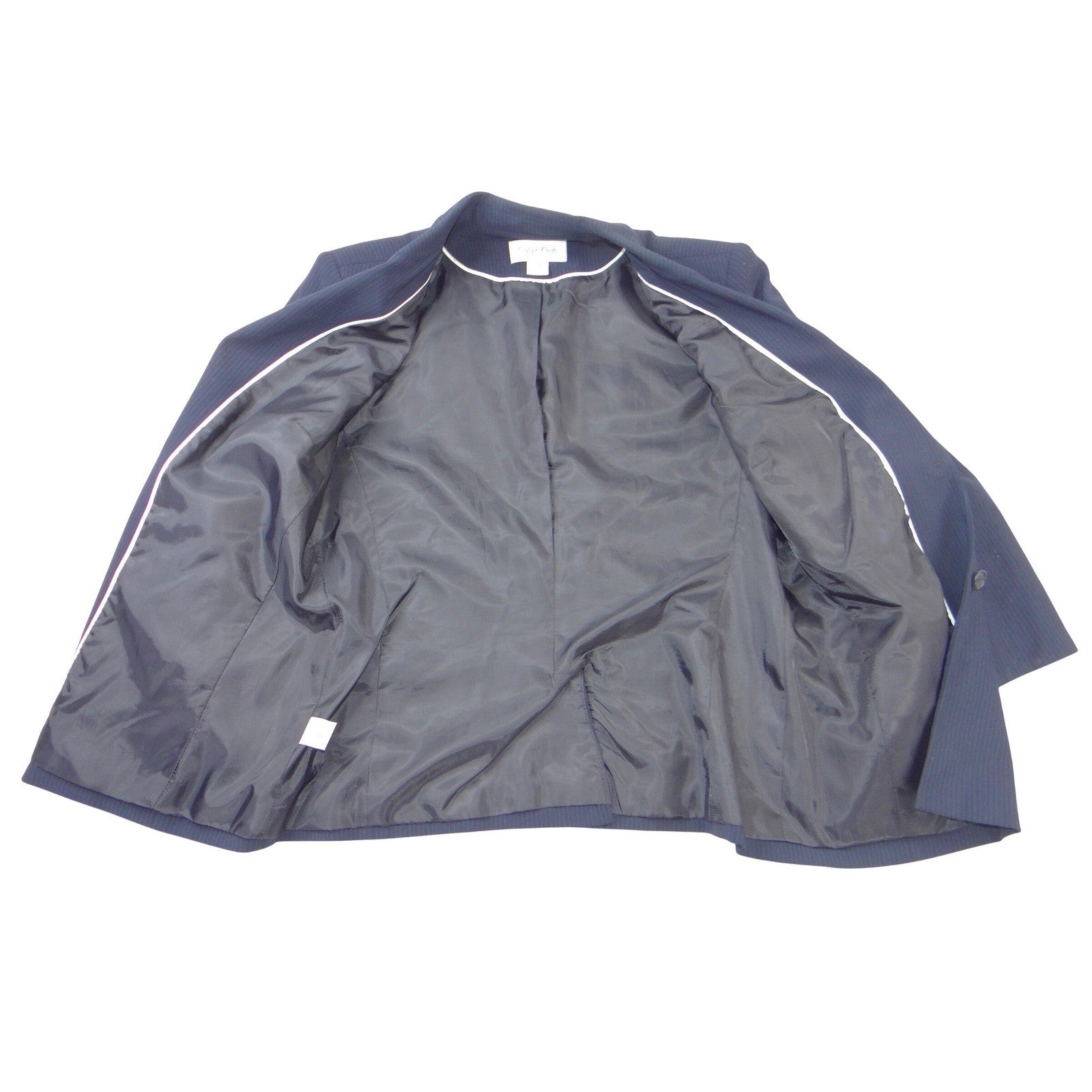 Calvin Klein Womens Navy Blue Pinstripe Two Button Blazer Jacket Size 14
