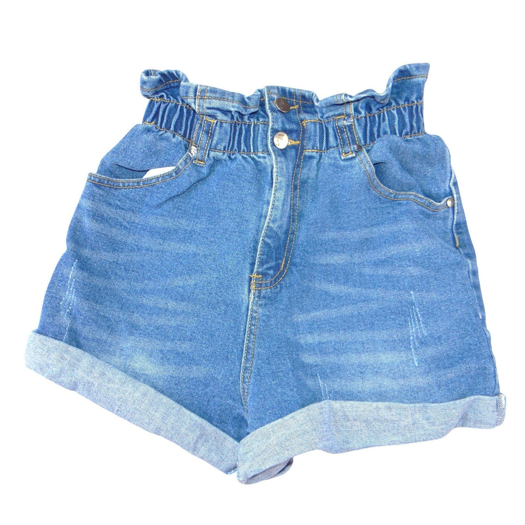 Between Us Womens Medium Wash Paperbag High Waist Denim Shorts Blue Size M