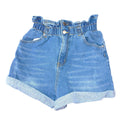Between Us Womens Medium Wash Paperbag High Waist Denim Shorts Blue Size M