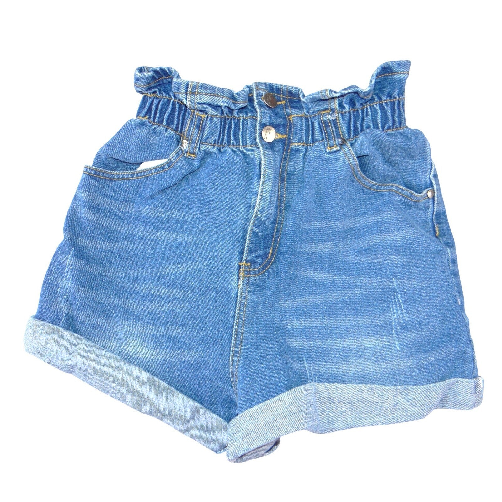Between Us Womens Medium Wash Paperbag High Waist Denim Shorts Blue Size M