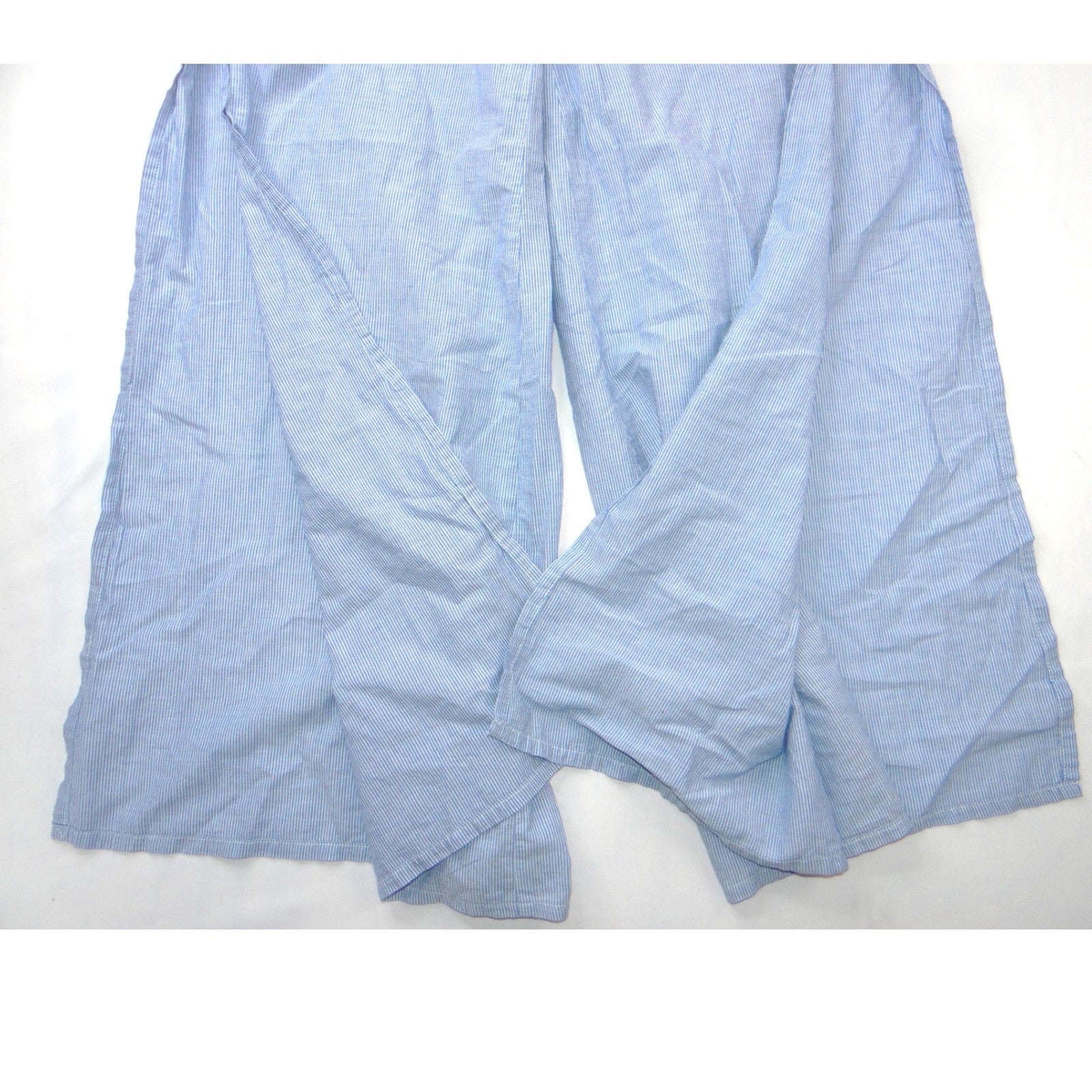 Onia Blue White Pinstripe Wide Leg Drawstring Pants Side Slit Womens Medium