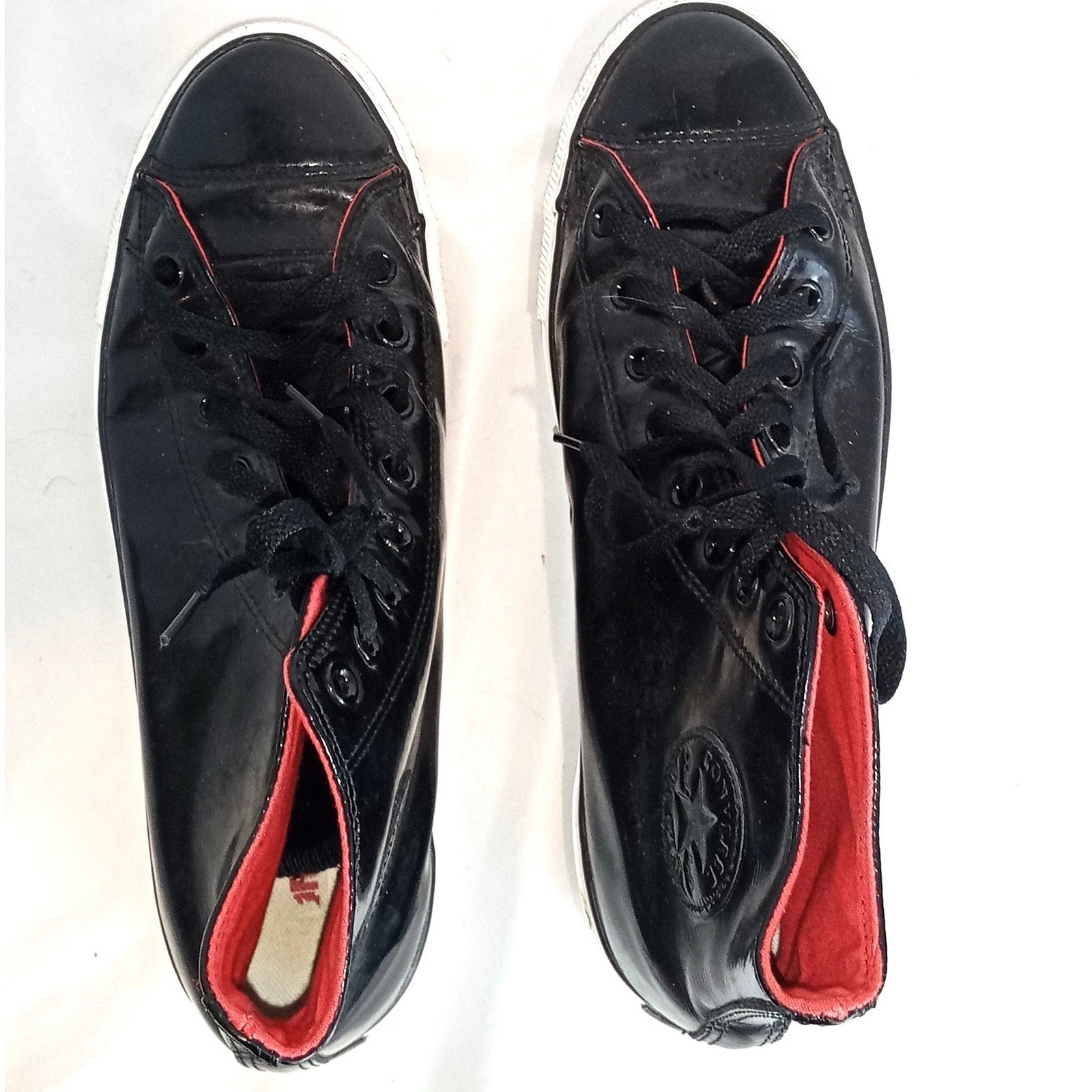 Converse Chuck Taylor All Star High Top Black Patent Leather Red Lining Sneakers