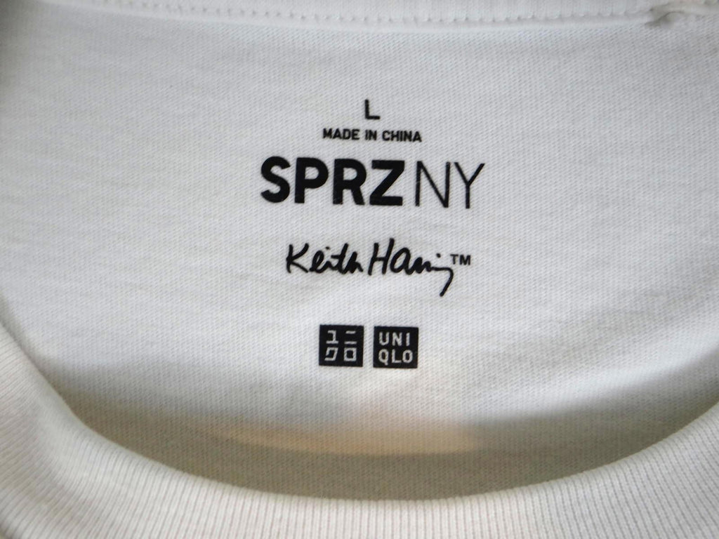 Vintage Keith Haring White Graphic T-Shirt with Statue of Liberty Print - Large