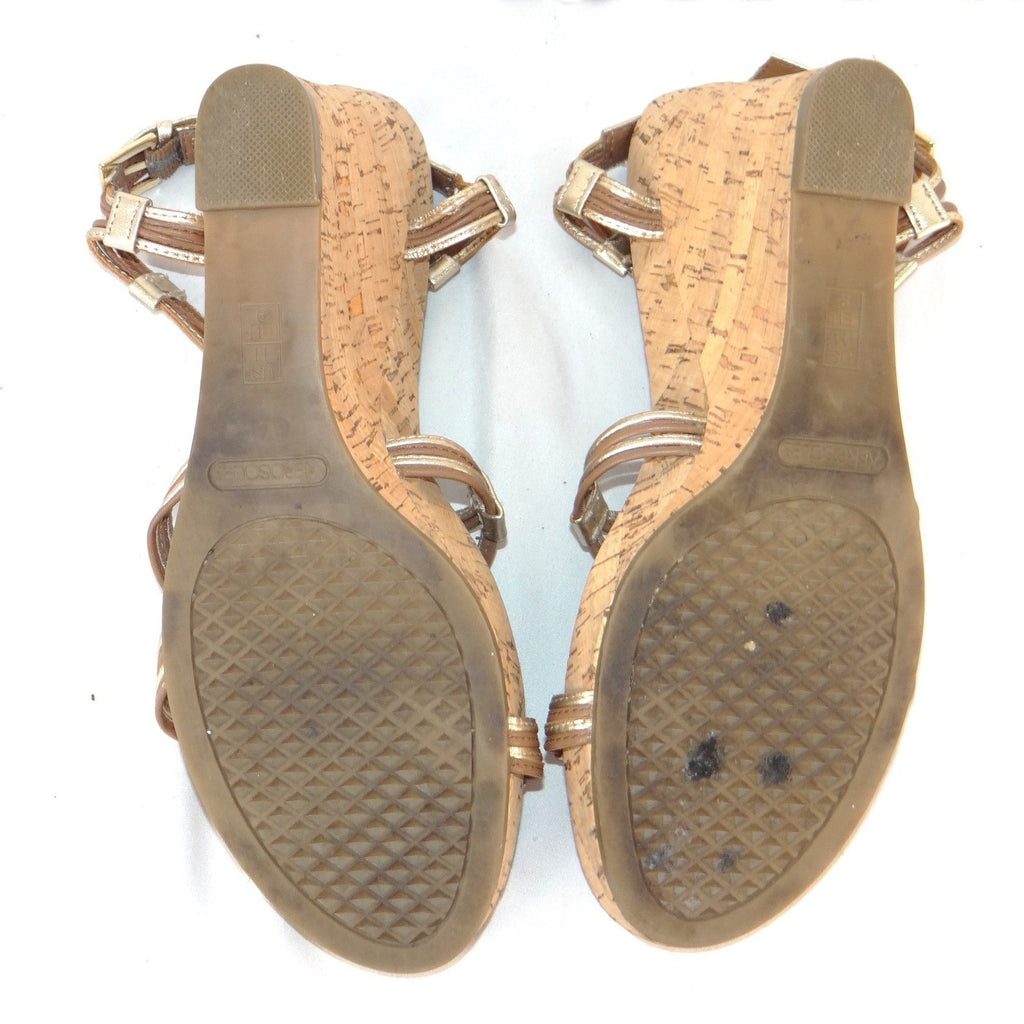 Aerosoles Womens Gold Metallic Strappy Cork Wedge Sandals Size 11