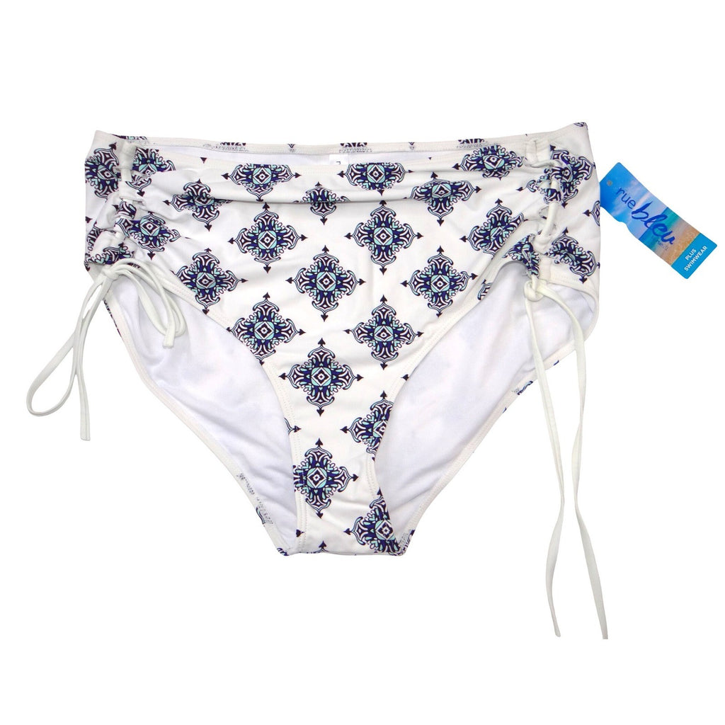 NWT-Rue Bleu by Rue21 Womens 1X High Waisted Bikini Bottoms Blue White Tiles