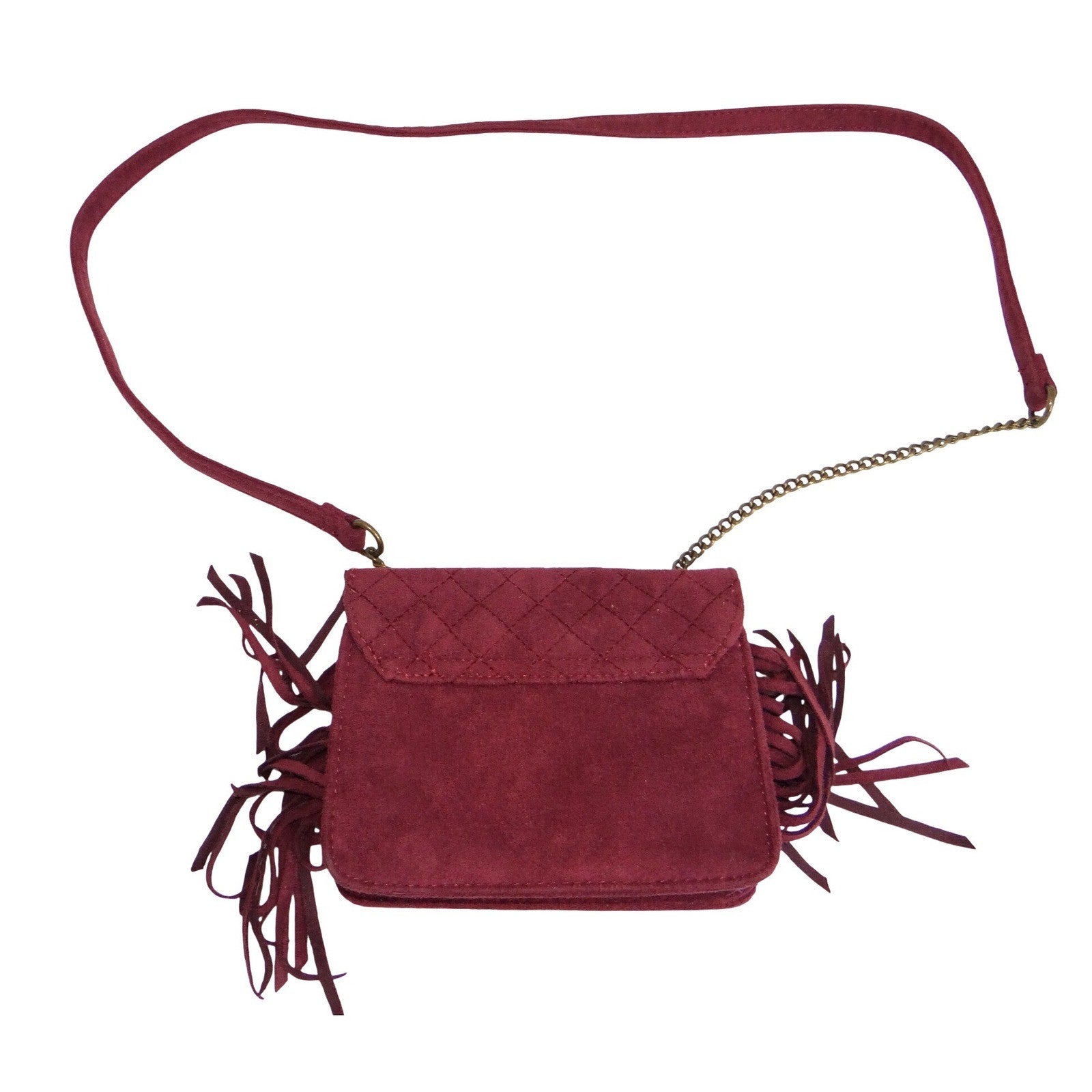 Art Class Burgundy Quilted Faux Suede Fringe Crossbody Bag Turn Lock