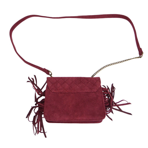 Art Class Burgundy Quilted Faux Suede Fringe Crossbody Bag Turn Lock