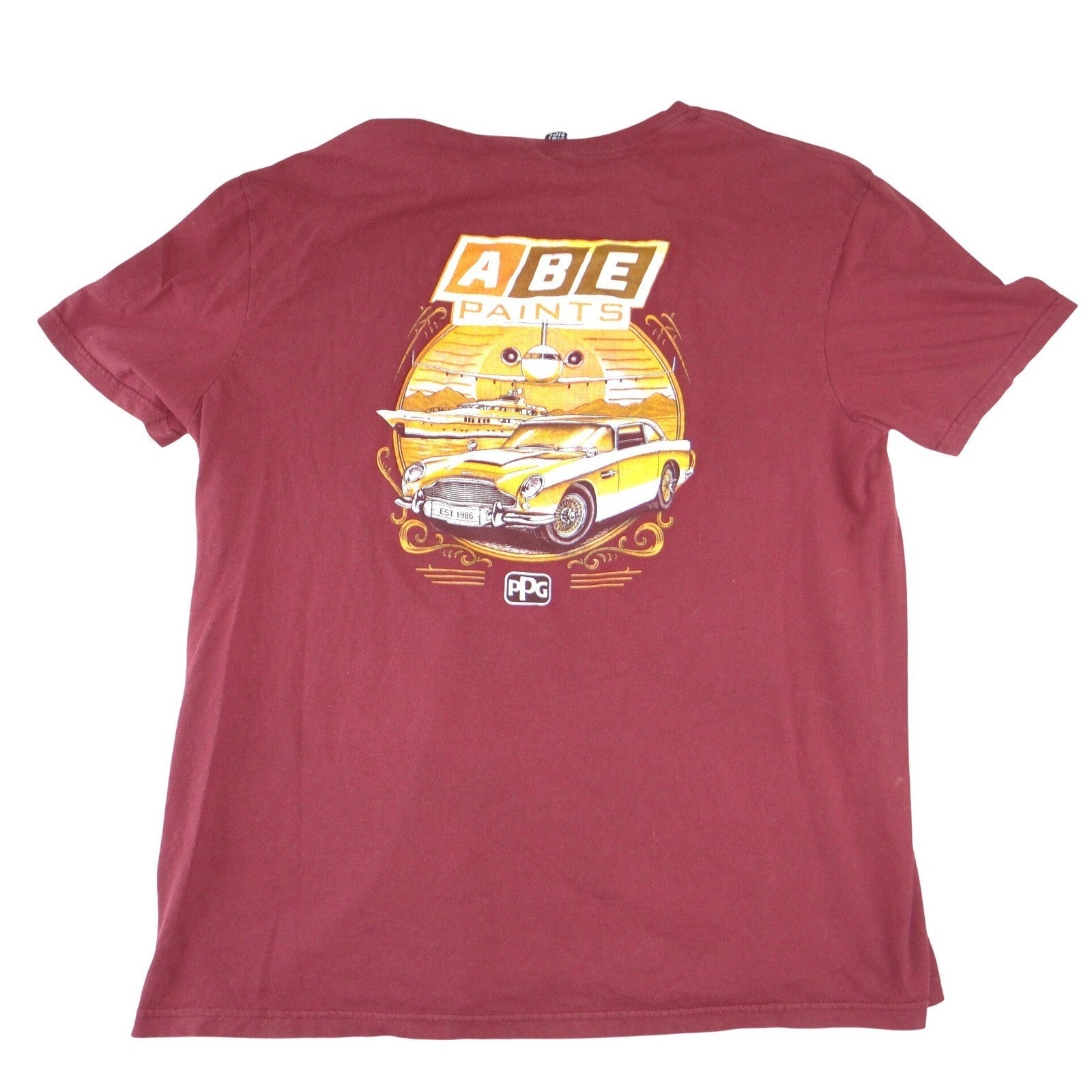 Auto Body Express ABE Paints Graphic T-Shirt Mens XL Maroon PPG Car Jet Yacht