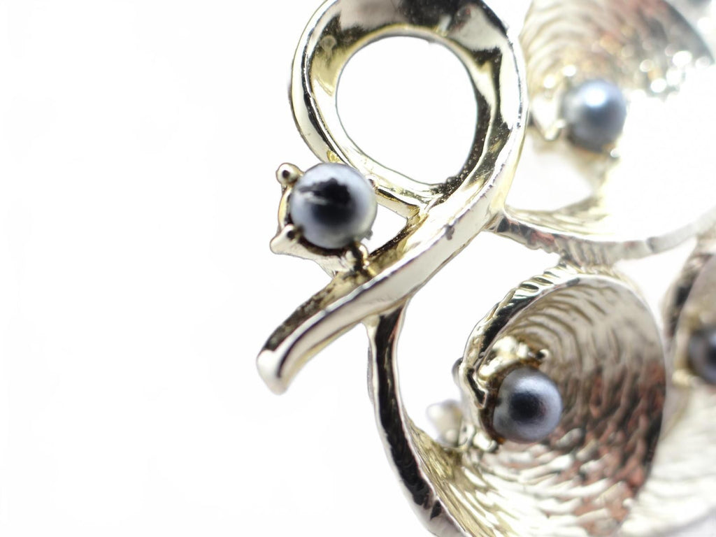 Silver-Tone Brooch with Black Pearls