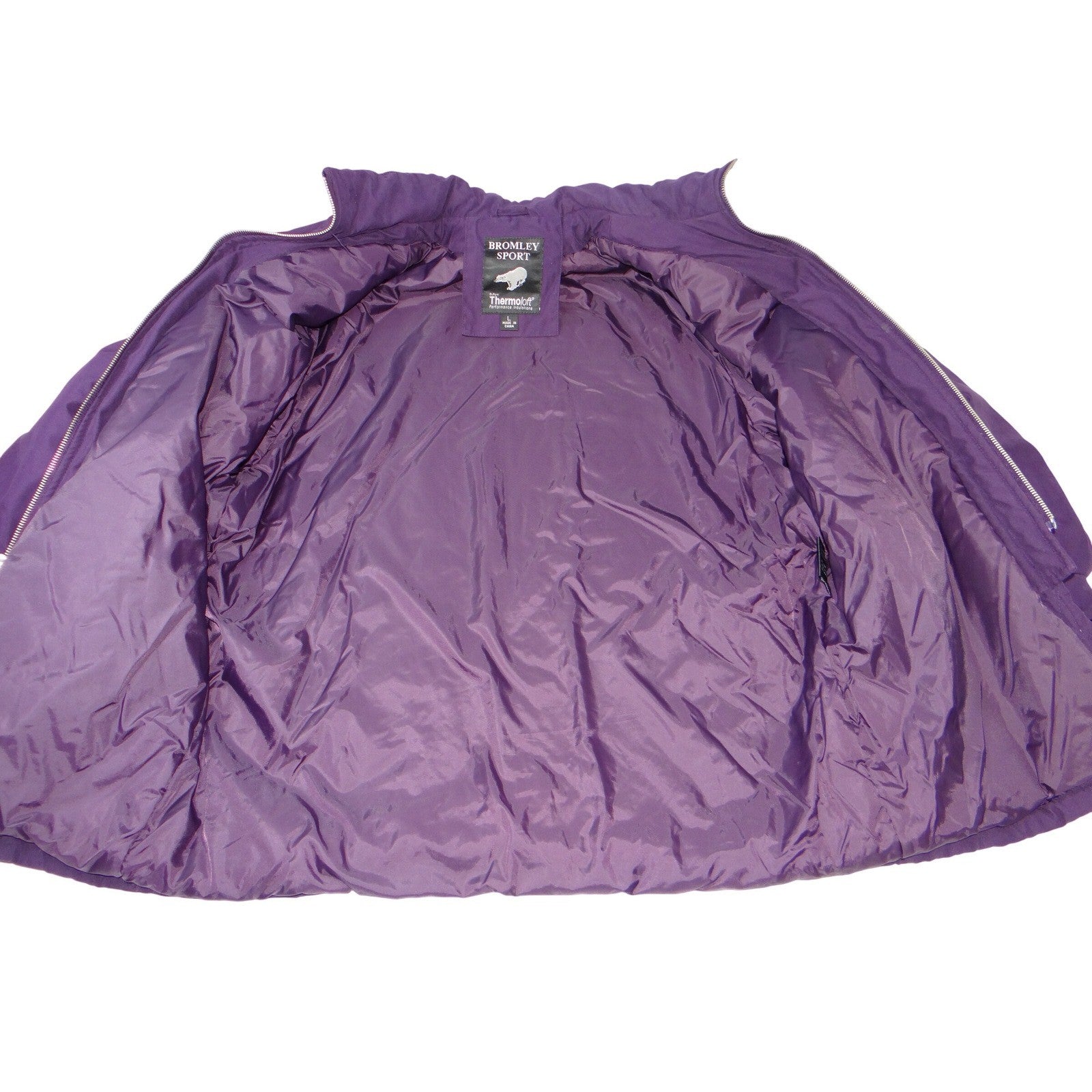 Bromley Sport Womens Purple Quilted Lined Jacket Size L Thermoloft Winter Coat