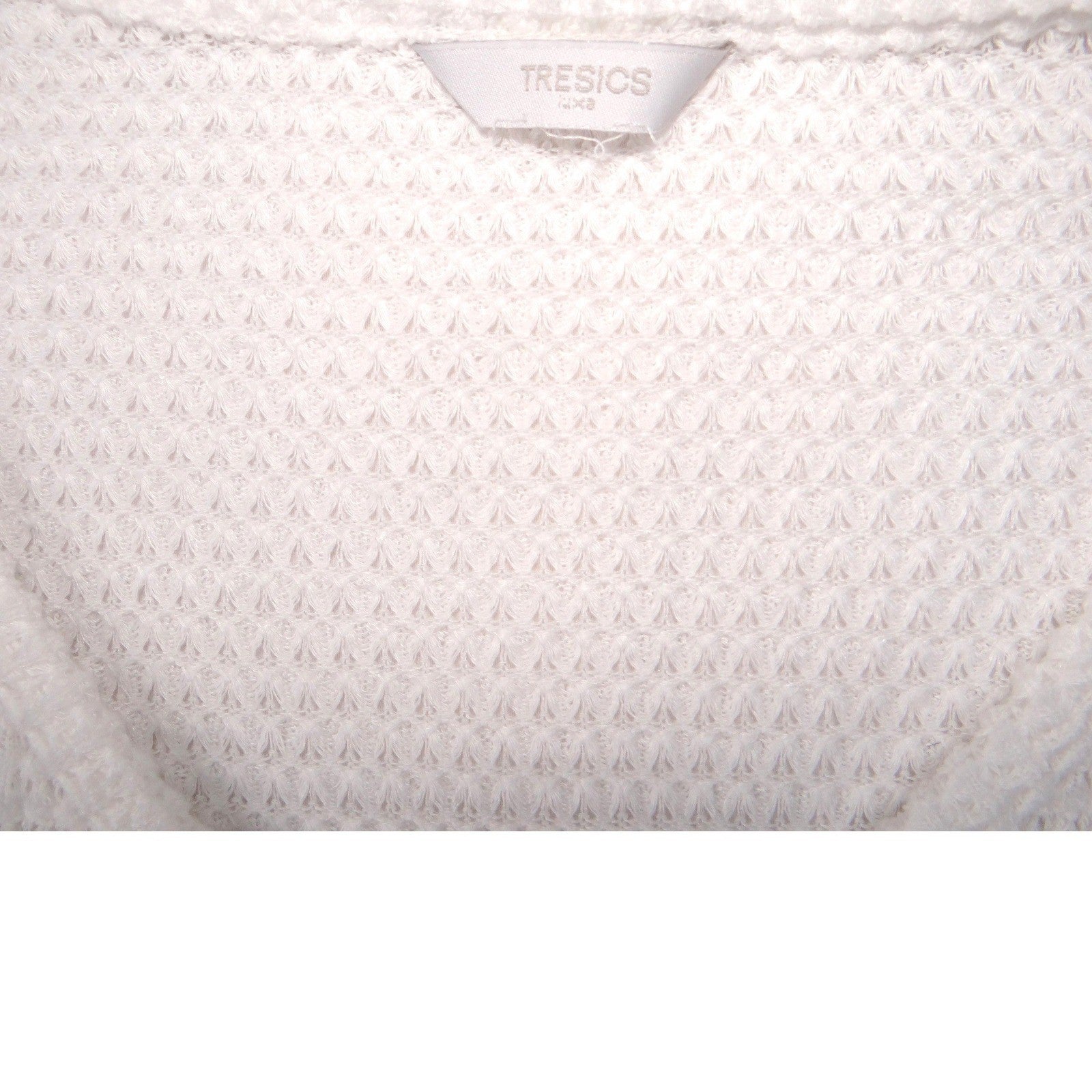 TRESICS White Waffle Knit Crochet Lace Patchwork Sleeve Sweater Women