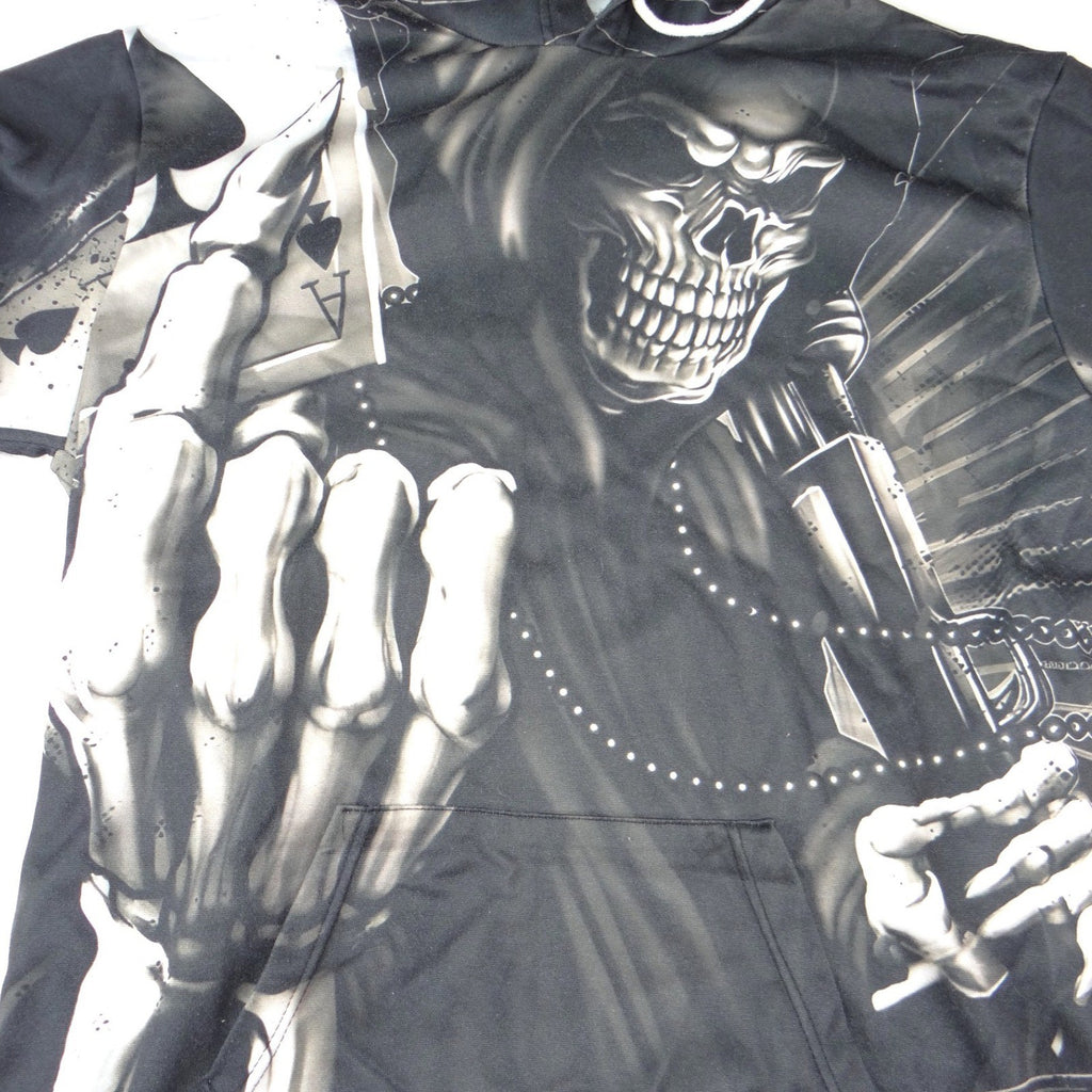 Grim Reaper Middle Finger Graphic Hoodie Black White Skull 3XL