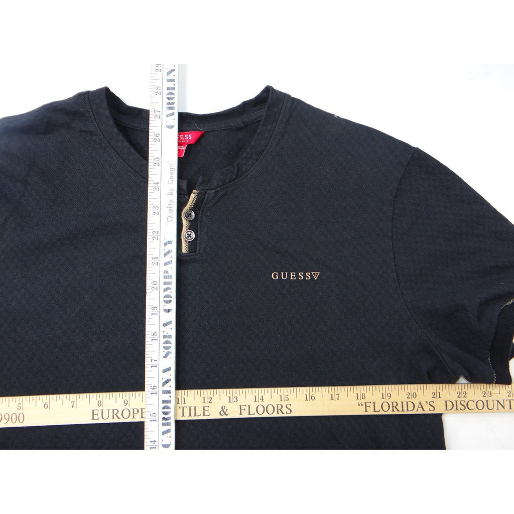GUESS Black Textured Henly T Shirt Mens XL