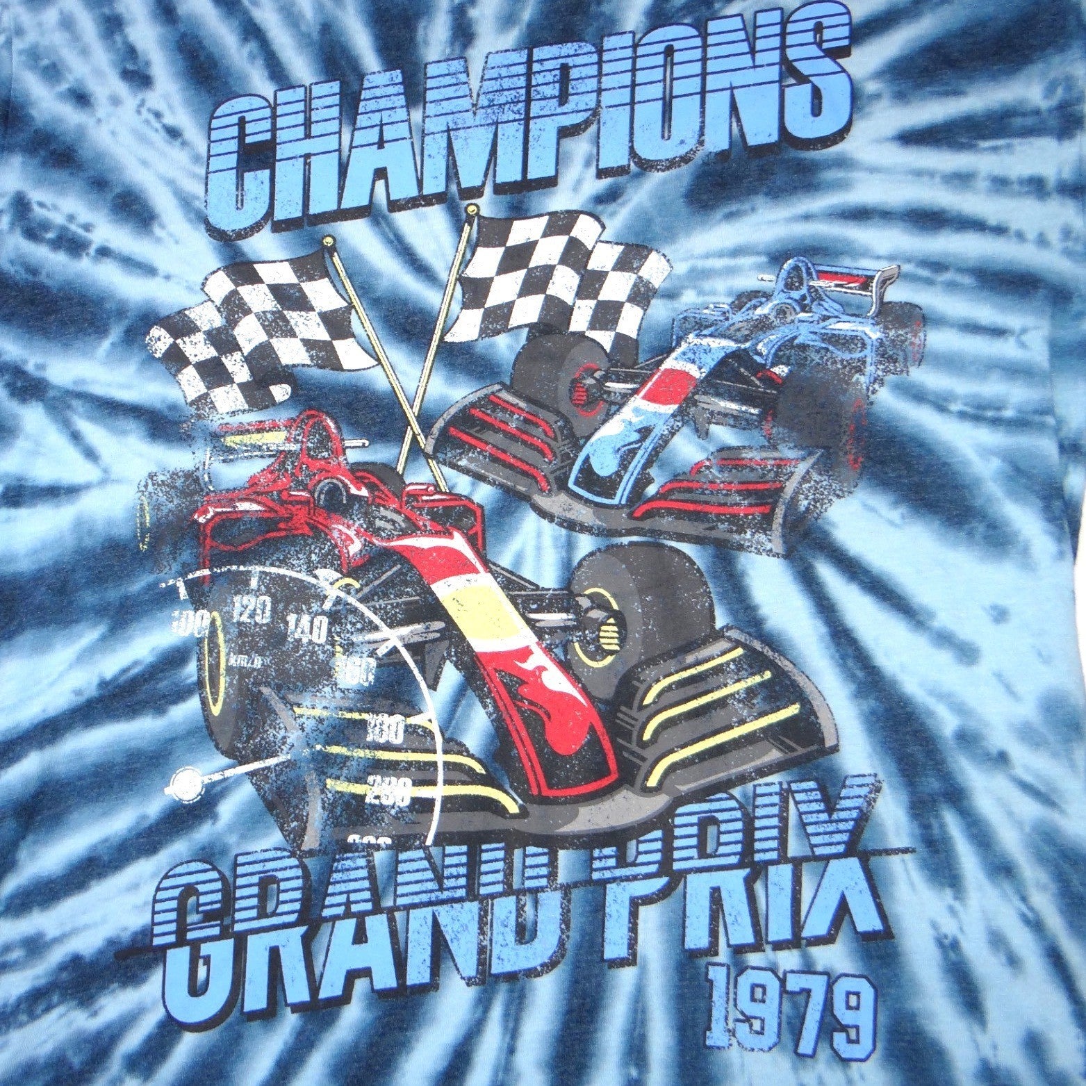 No Boundaries Mens Blue Tie Dye Grand Prix 1979 Racing Graphic T-Shirt M 7-9