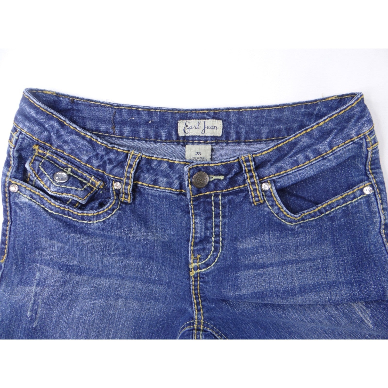 Earl Jean Blue Denim Bootcut Jeans Embellished Pockets Size 28