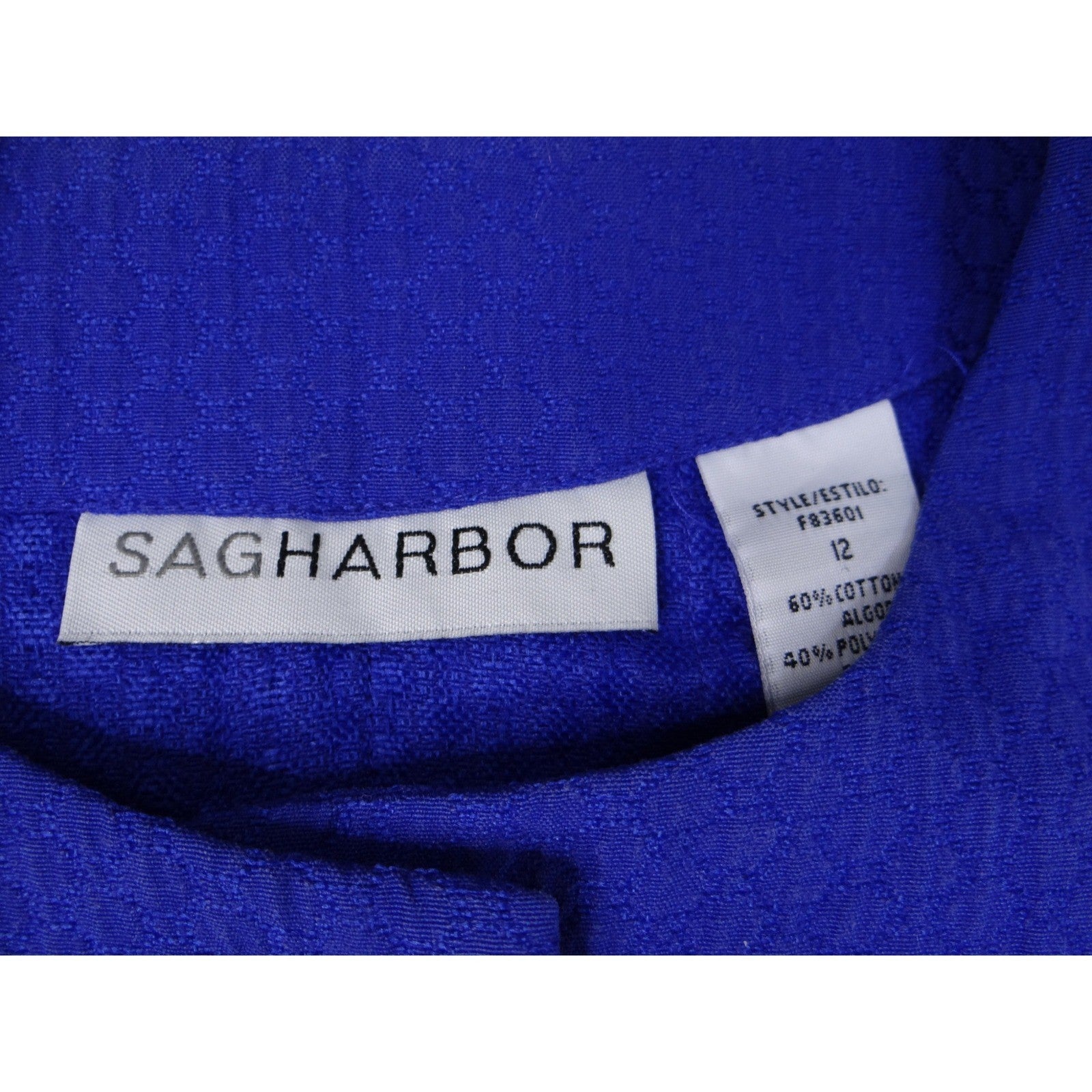 Vintage Beautiful Sag Harbor Blue Textured Open Front Short Sleeve Jacket Sz 12