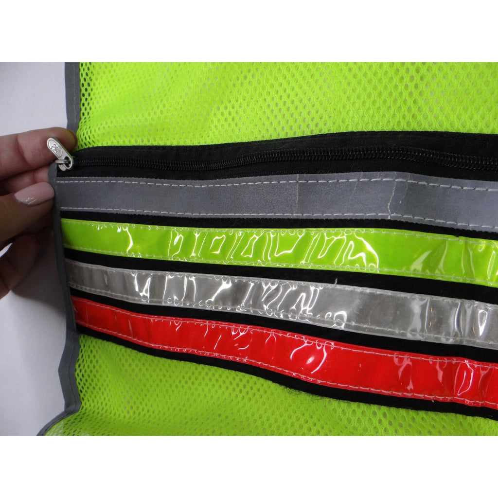 High Visibility Reflective Safety Vest Lime Green Mesh Multiple Pocket Closure