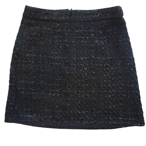 Black Textured Tweed Mini Skirt Sparkle Accents Zipper Closure