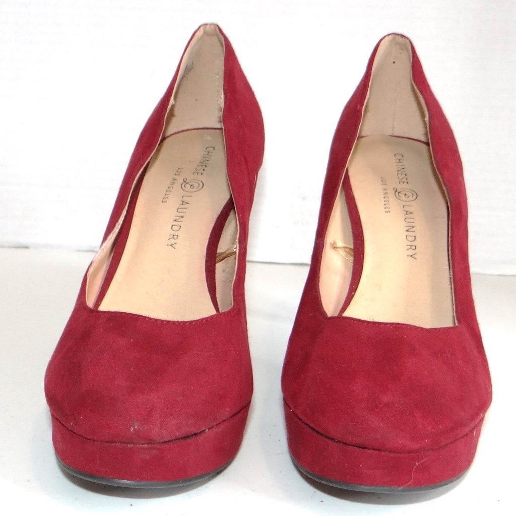 Chinese Laundry Burgundy Red Faux Suede Platform Pumps Stiletto Heels Womens 8.5
