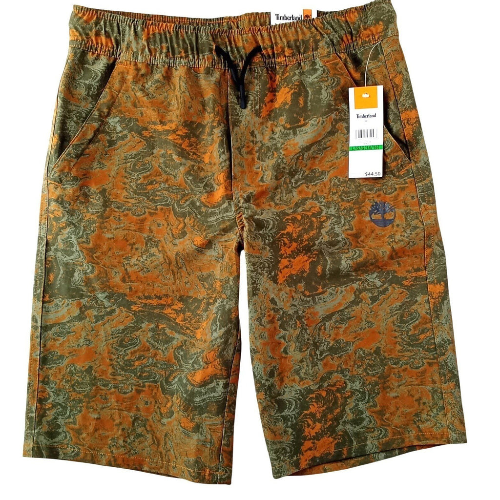 NWT-Timberland Youth Camo Marble Stretch Shorts Green Rust Size L 14/16 MSRP $44