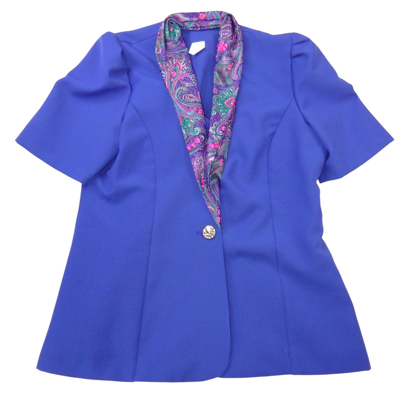 Vintage 80s Purple Paisley Skirt Set Short Sleeve Blazer Midi Skirt USA Size 14