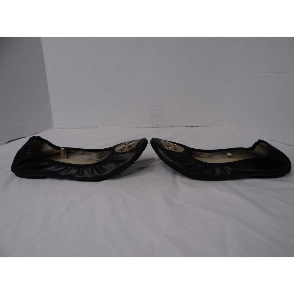 Rialto Black Leather Ballet Flats with Gold Logo Accent Women's Size 6.5
