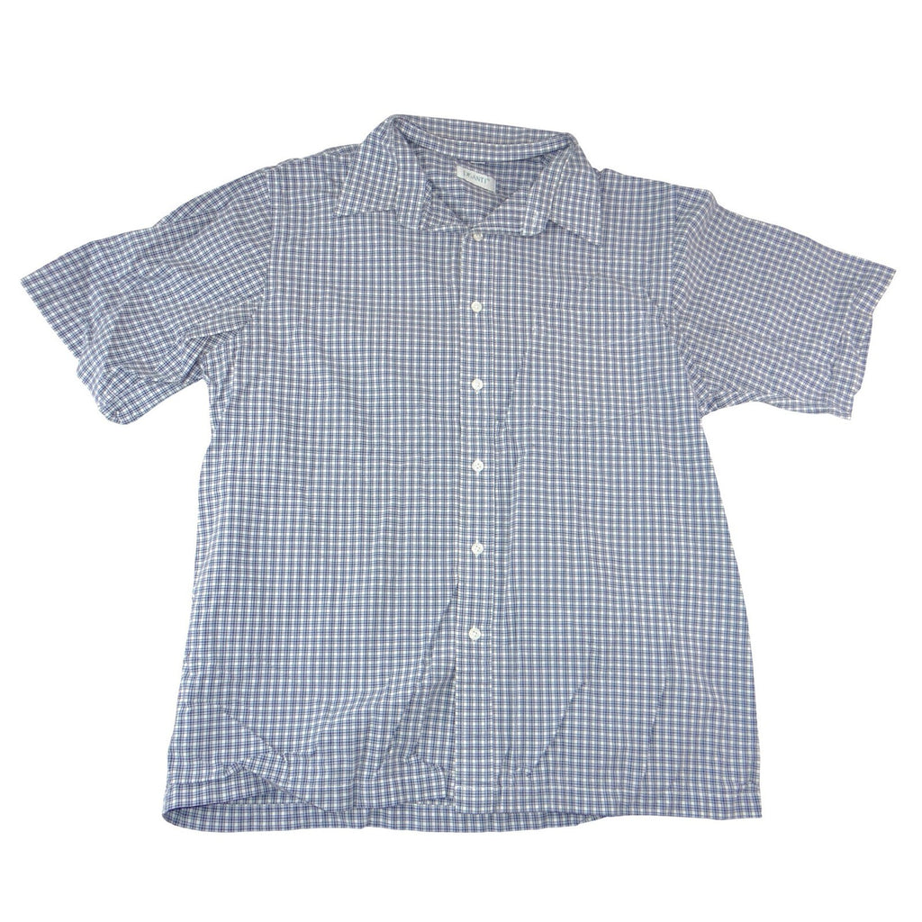 Pisanti Mens Short Sleeve Plaid Button Down Shirt Blue White Easy Fit Large