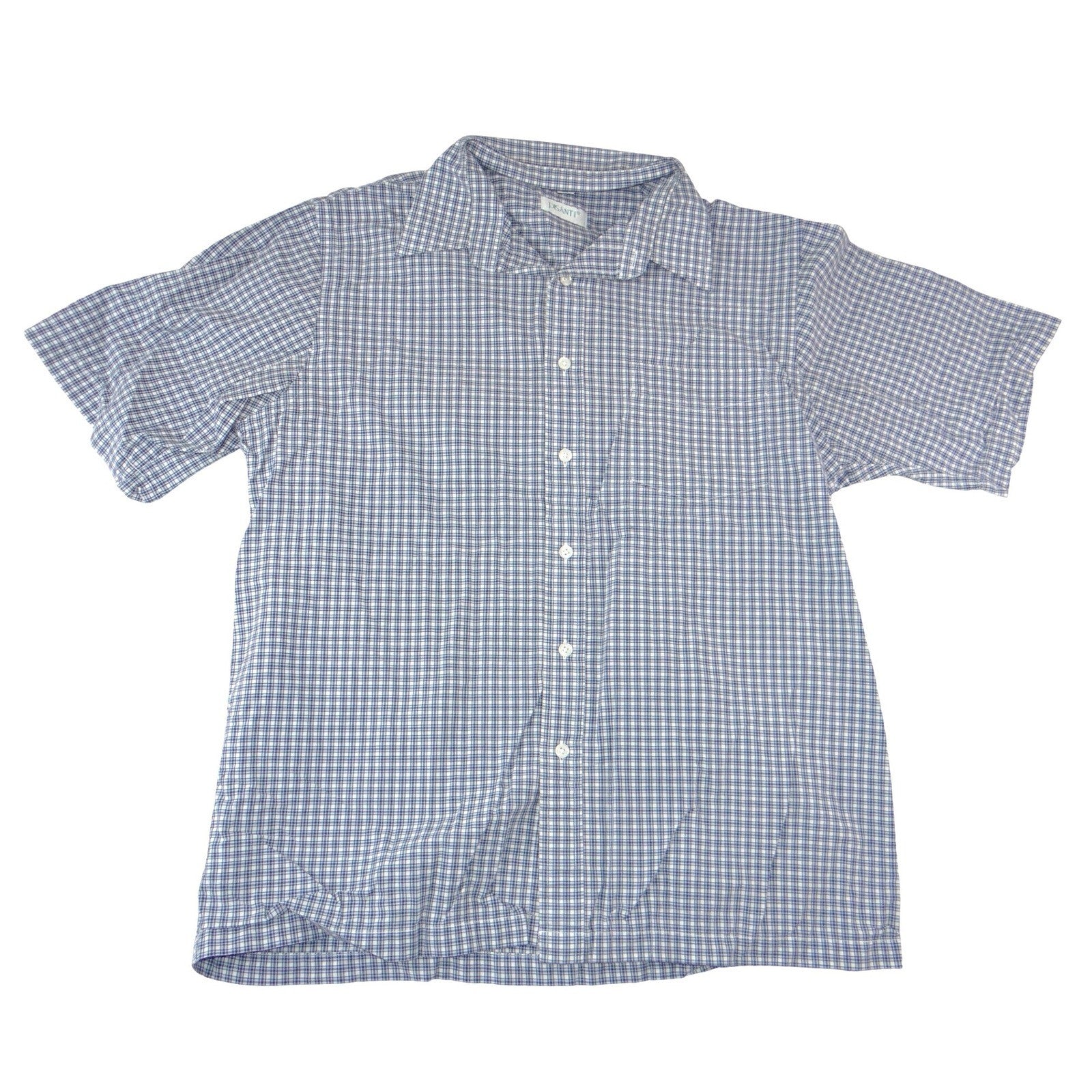 Pisanti Mens Short Sleeve Plaid Button Down Shirt Blue White Easy Fit Large