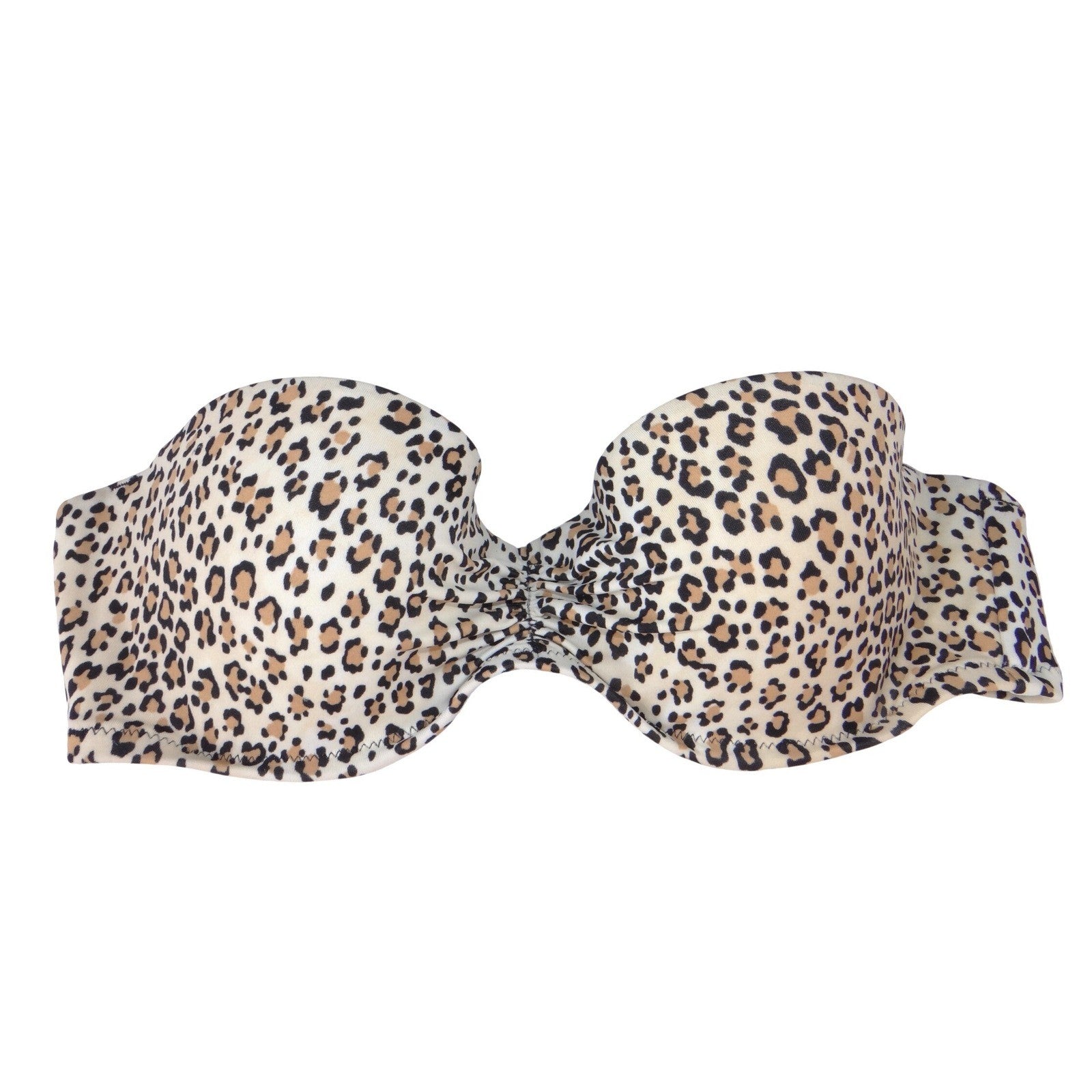 Leopard Print Bandeau Bikini Top Tan Black Strapless Padded Swim Top
